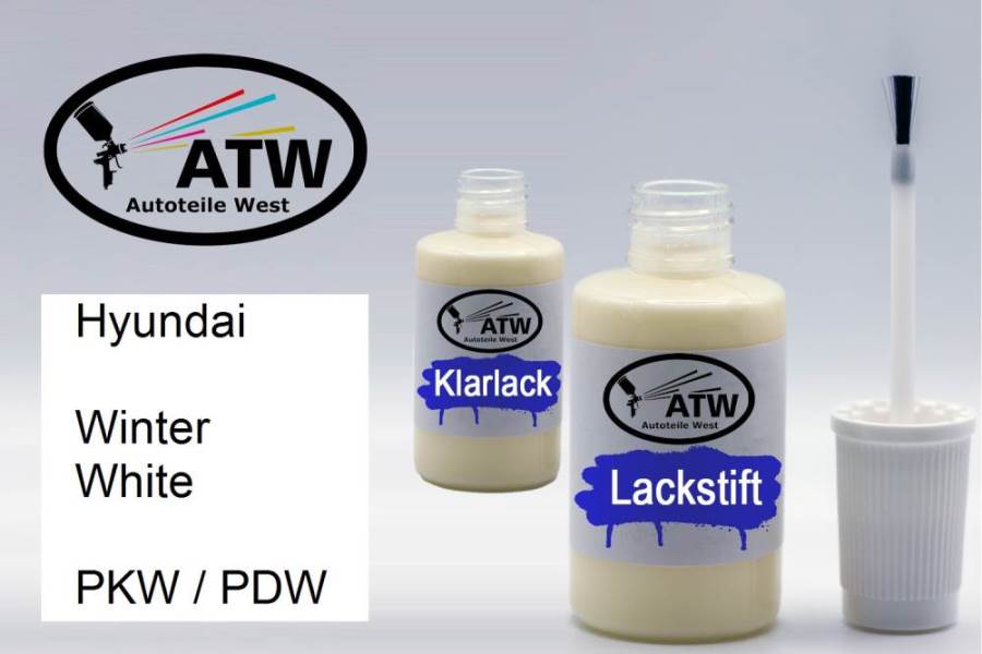 Hyundai, Winter White, PKW / PDW: 20ml Lackstift + 20ml Klarlack - Set, von ATW Autoteile West.